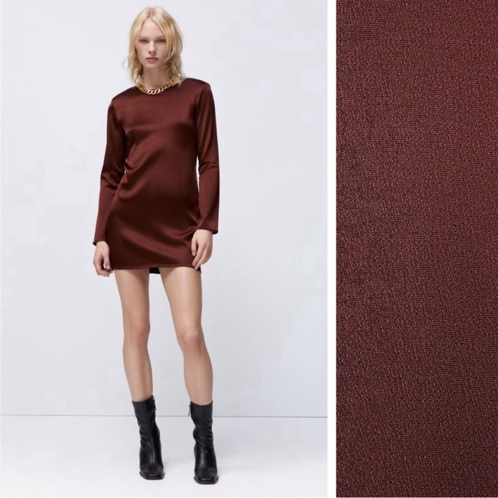 Zara Burgundy Satin Effect Mini Dress. Size M